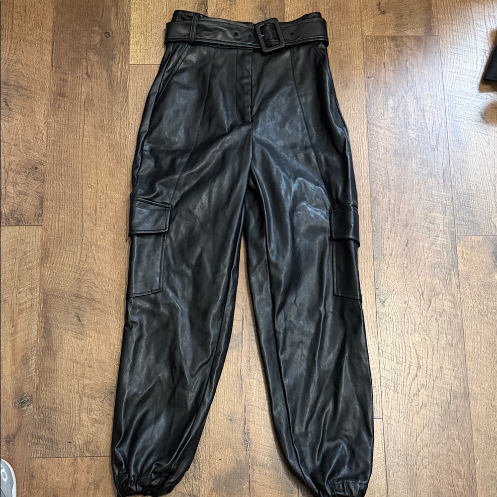 Women's Black Leather Cargo Pants